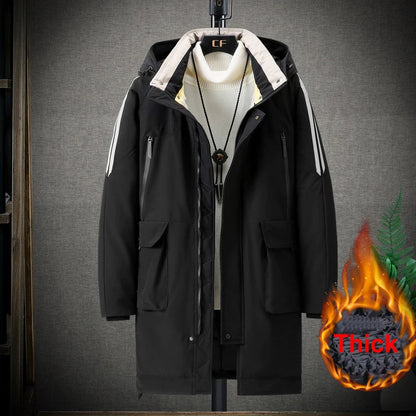 Herren Winter Parka mit Kapuze und Streifen Lang Wattiert