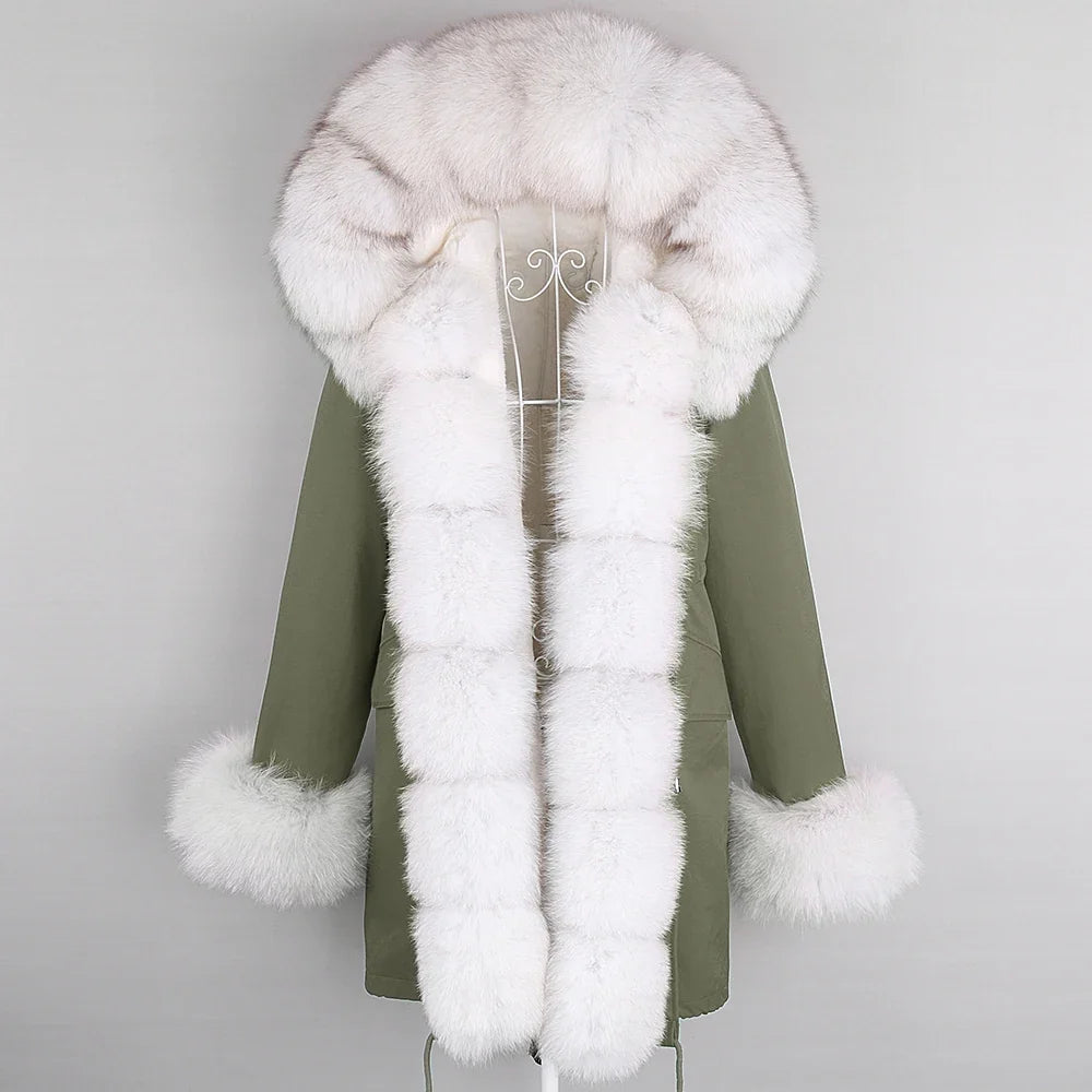 Winterparka mit Kapuze und Fellbesatz für Damen