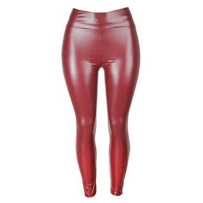 Damen Leggings Hochglanz Look Hose Schwarz Glänzend Matt