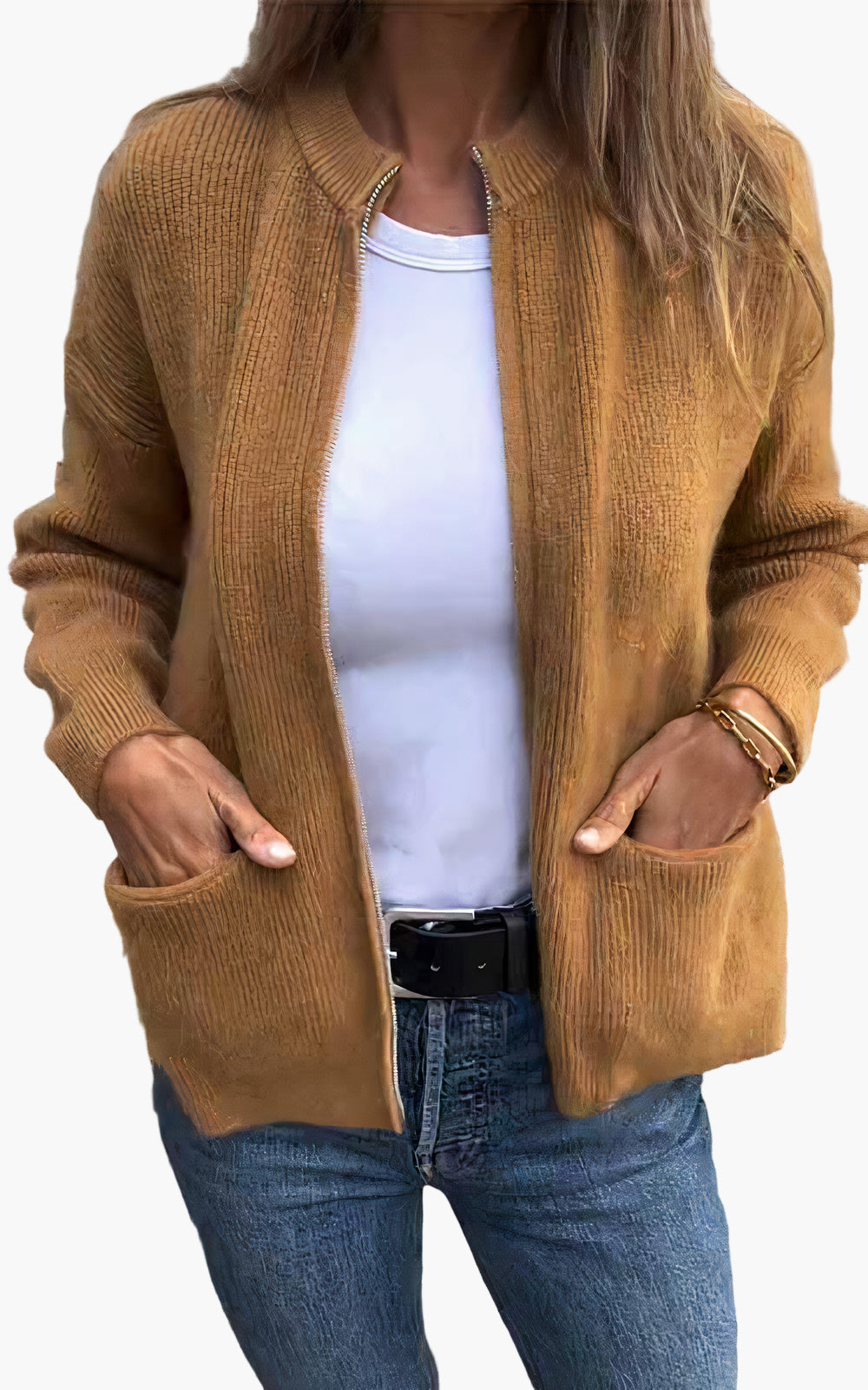 Damen Strickjacke mit Reißverschluss – Stilvolles Alltags-Cardigan für Freizeit & Büro