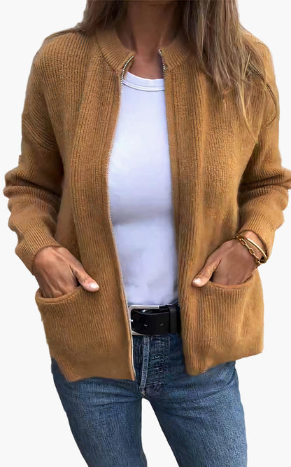 Damen Strickjacke mit Reißverschluss – Stilvolles Alltags-Cardigan für Freizeit & Büro