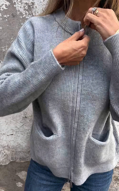 Damen Strickjacke mit Reißverschluss – Stilvolles Alltags-Cardigan für Freizeit & Büro