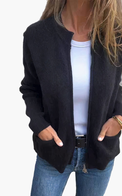 Damen Strickjacke mit Reißverschluss – Stilvolles Alltags-Cardigan für Freizeit & Büro