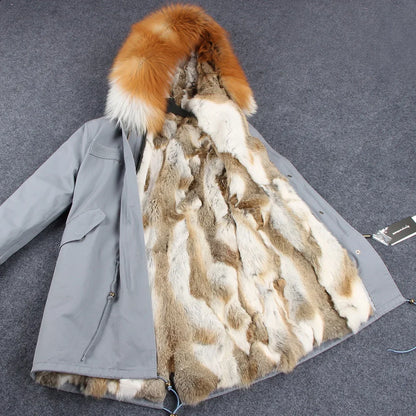 Winterparka Damen mit Kunstfellfutter & Pelzkragen Kapuze