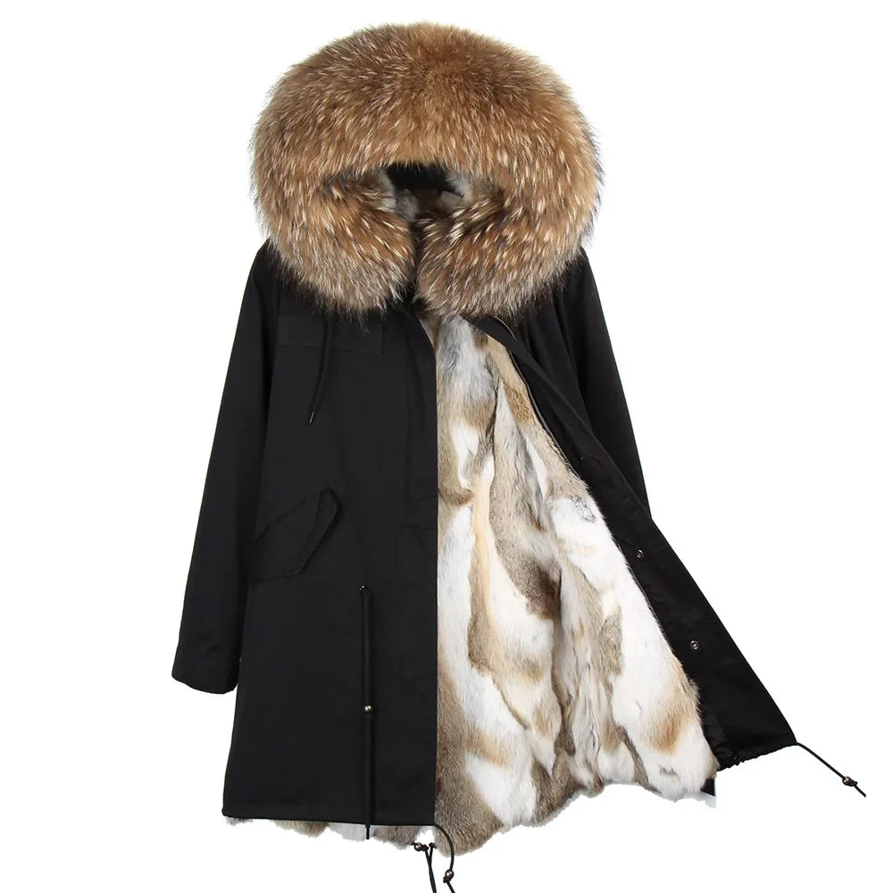 Winterparka Damen mit Kunstfellfutter & Pelzkragen Kapuze