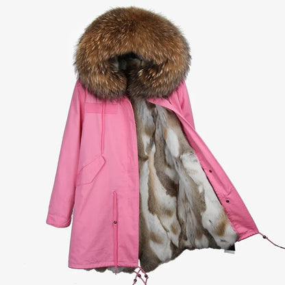Winterparka Damen mit Kunstfellfutter & Pelzkragen Kapuze