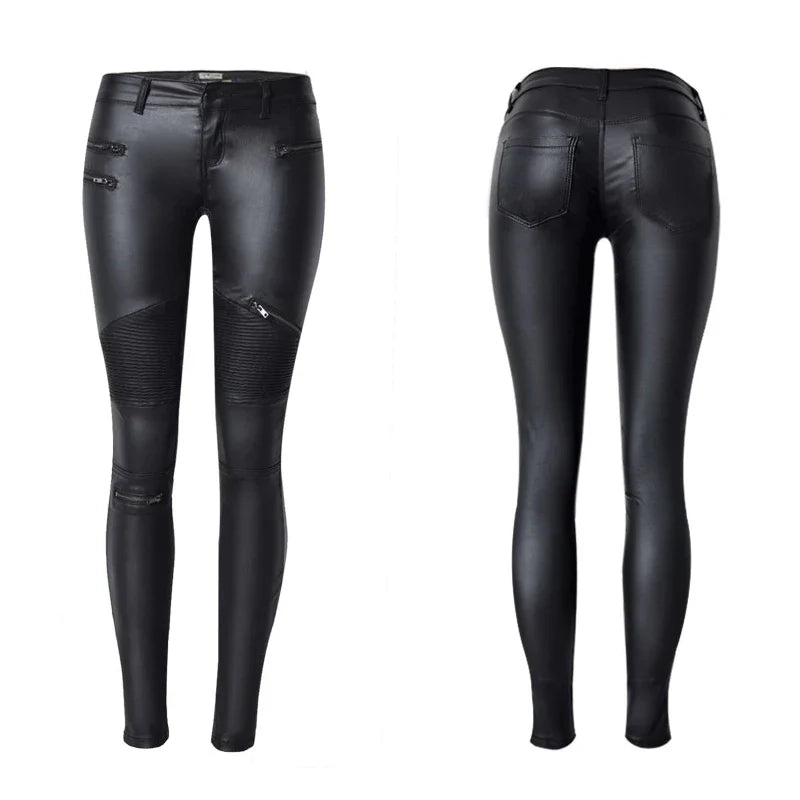 Damen Bikerhose schwarz mit Reißverschlüssen und Steppdetails