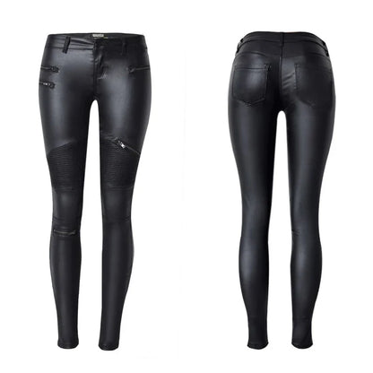 Damen Bikerhose schwarz mit Reißverschlüssen und Steppdetails