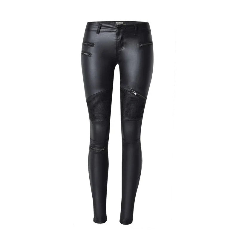 Damen Bikerhose schwarz mit Reißverschlüssen und Steppdetails