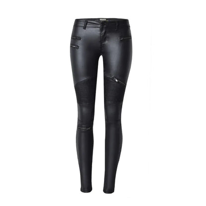 Damen Bikerhose schwarz mit Reißverschlüssen und Steppdetails
