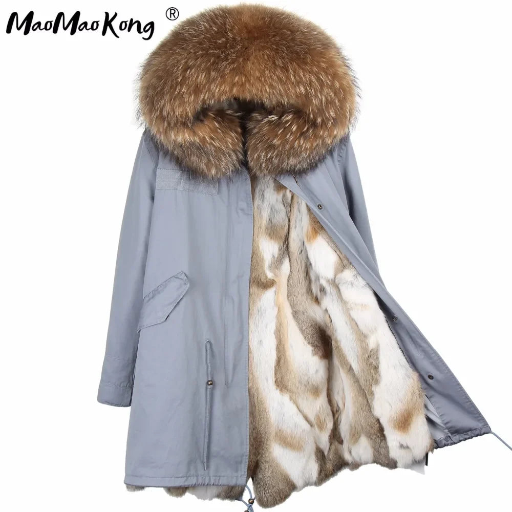 Winterparka Damen mit Kunstfellfutter & Pelzkragen Kapuze