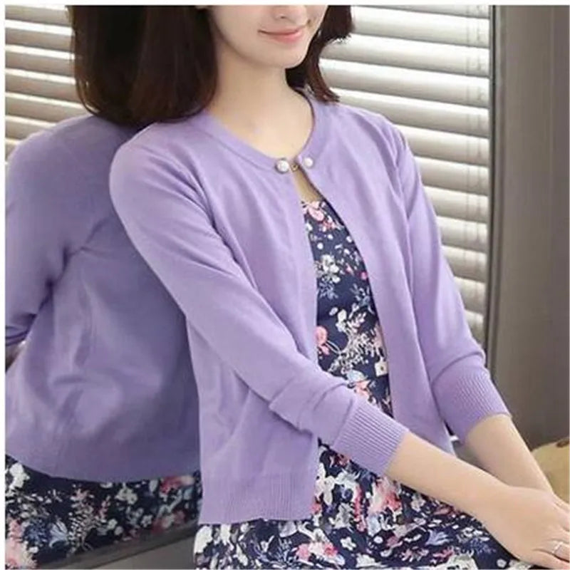 Damen Kurzstrickjacke Bolero Rundhals Langarm Strick-Cardigan