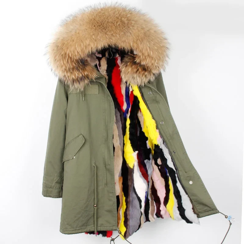 Winterparka Damen mit Kunstfellfutter & Pelzkragen Kapuze