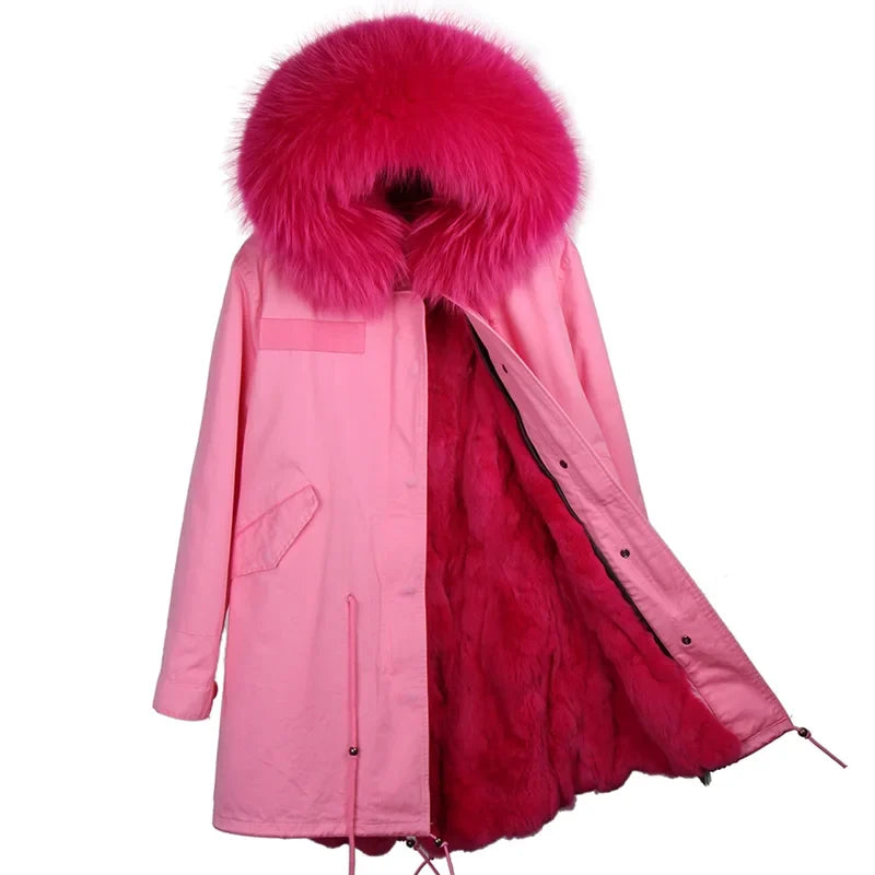 Winterparka Damen mit Kunstfellfutter & Pelzkragen Kapuze