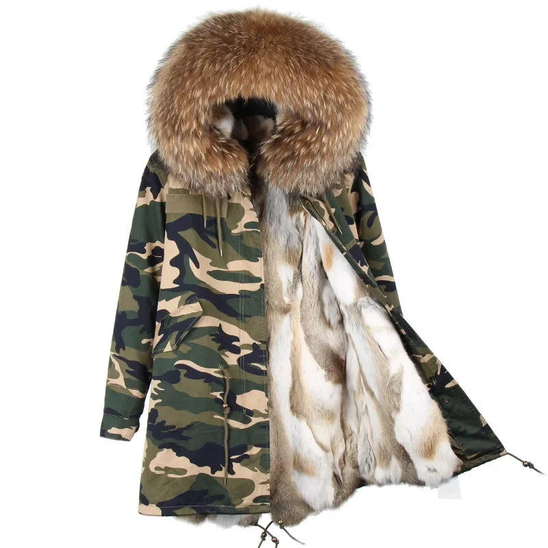 Winterparka Damen mit Kunstfellfutter & Pelzkragen Kapuze