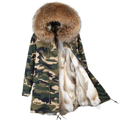 Winterparka Damen mit Kunstfellfutter & Pelzkragen Kapuze