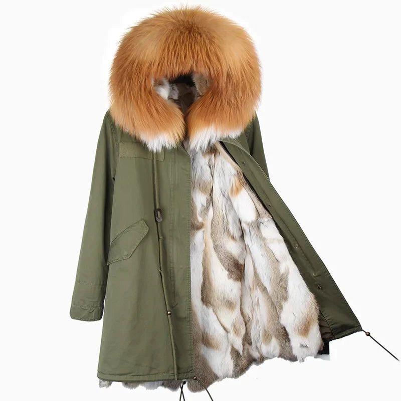 Winterparka Damen mit Kunstfellfutter & Pelzkragen Kapuze