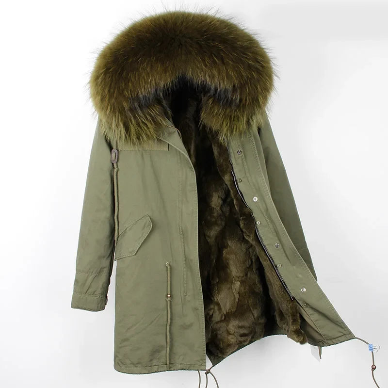Winterparka Damen mit Kunstfellfutter & Pelzkragen Kapuze
