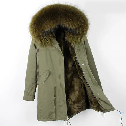 Winterparka Damen mit Kunstfellfutter & Pelzkragen Kapuze