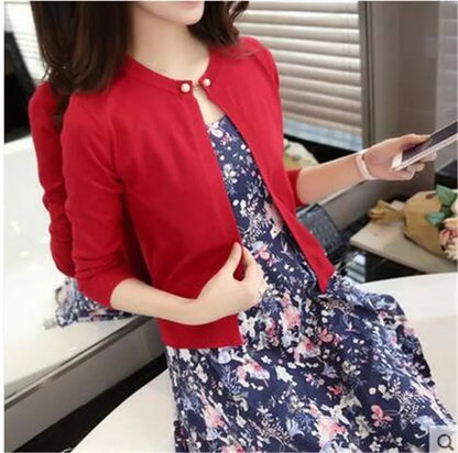 Damen Kurzstrickjacke Bolero Rundhals Langarm Strick-Cardigan