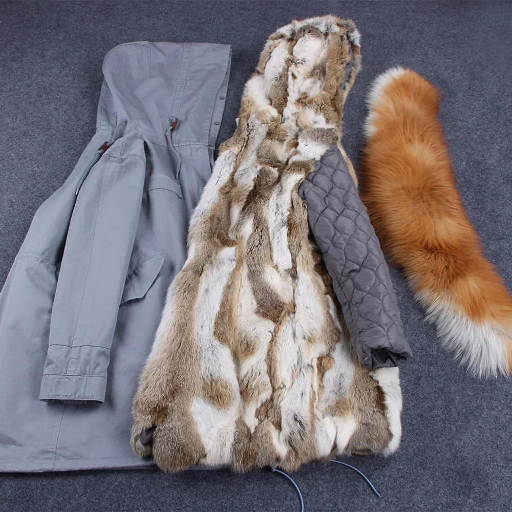 Winterparka Damen mit Kunstfellfutter & Pelzkragen Kapuze