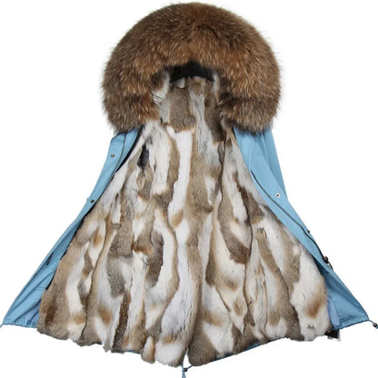 Winterparka Damen mit Kunstfellfutter & Pelzkragen Kapuze