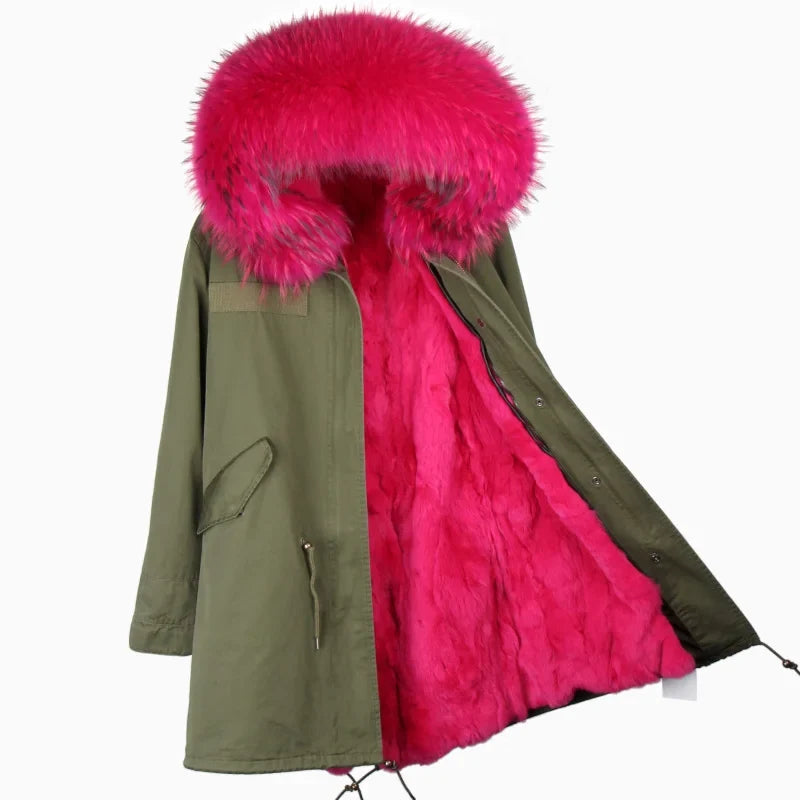 Winterparka Damen mit Kunstfellfutter & Pelzkragen Kapuze