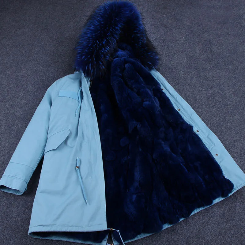 Winterparka Damen mit Kunstfellfutter & Pelzkragen Kapuze