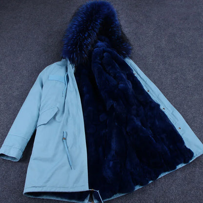 Winterparka Damen mit Kunstfellfutter & Pelzkragen Kapuze