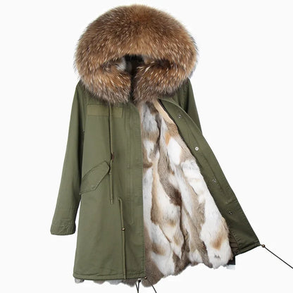 Winterparka Damen mit Kunstfellfutter & Pelzkragen Kapuze
