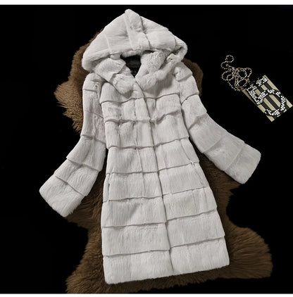 Damen Mantel mit Kapuze Rosa Faux Fur Optik Langarm