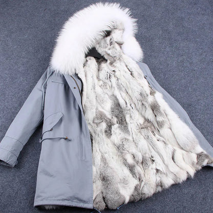 Winterparka Damen mit Kunstfellfutter & Pelzkragen Kapuze