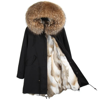Winterparka Damen mit Kunstfellfutter & Pelzkragen Kapuze