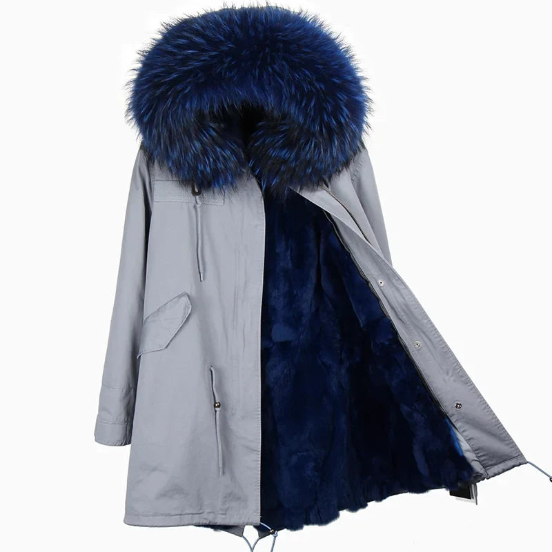 Winterparka Damen mit Kunstfellfutter & Pelzkragen Kapuze
