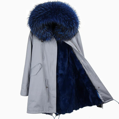 Winterparka Damen mit Kunstfellfutter & Pelzkragen Kapuze
