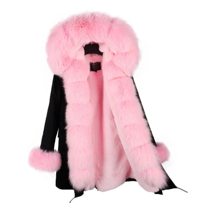 Damen Winterparka mit Kapuze & Pelzimitat-Futter in Rosa