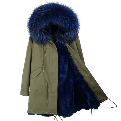 Winterparka Damen mit Kunstfellfutter & Pelzkragen Kapuze