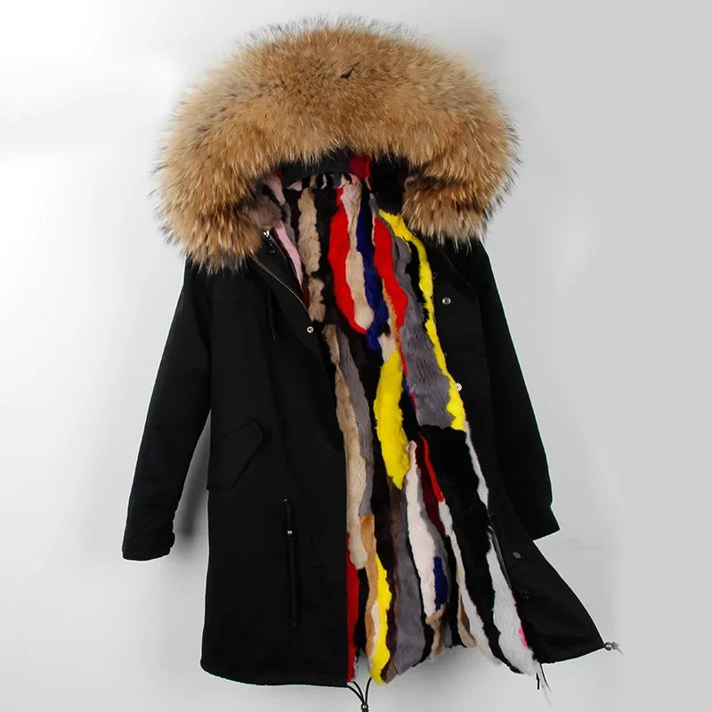 Winterparka Damen mit Kunstfellfutter & Pelzkragen Kapuze
