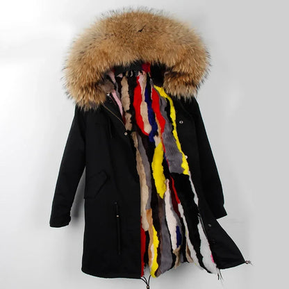 Winterparka Damen mit Kunstfellfutter & Pelzkragen Kapuze
