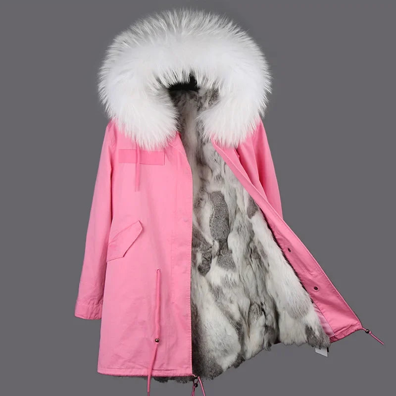 Winterparka Damen mit Kunstfellfutter & Pelzkragen Kapuze