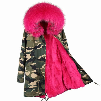 Winterparka Damen mit Kunstfellfutter & Pelzkragen Kapuze