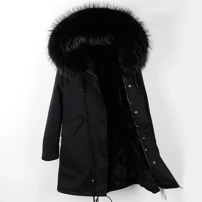 Winterparka Damen mit Kunstfellfutter & Pelzkragen Kapuze