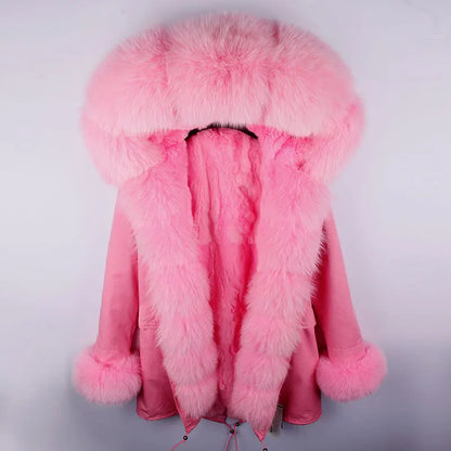 Damen Winterparka mit Kapuze & Pelzimitat-Futter in Rosa