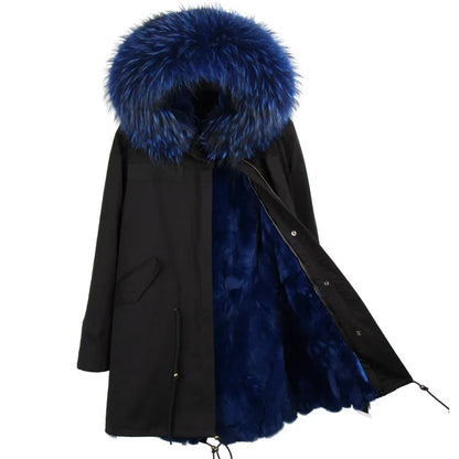 Winterparka Damen mit Kunstfellfutter & Pelzkragen Kapuze