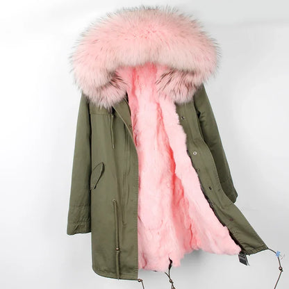 Winterparka Damen mit Kunstfellfutter & Pelzkragen Kapuze