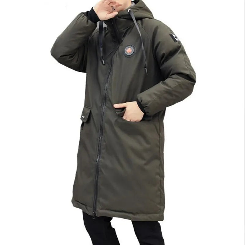 Herren Winter Steppmantel Lang mit Kapuze Warm Gefüttert
