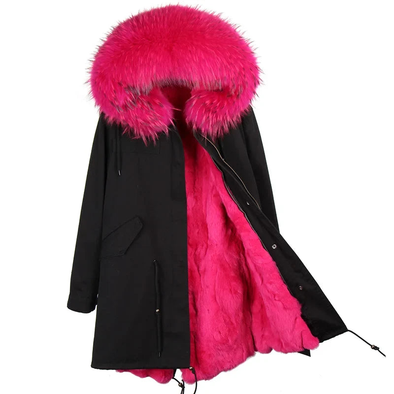 Winterparka Damen mit Kunstfellfutter & Pelzkragen Kapuze