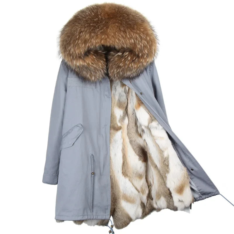 Winterparka Damen mit Kunstfellfutter & Pelzkragen Kapuze