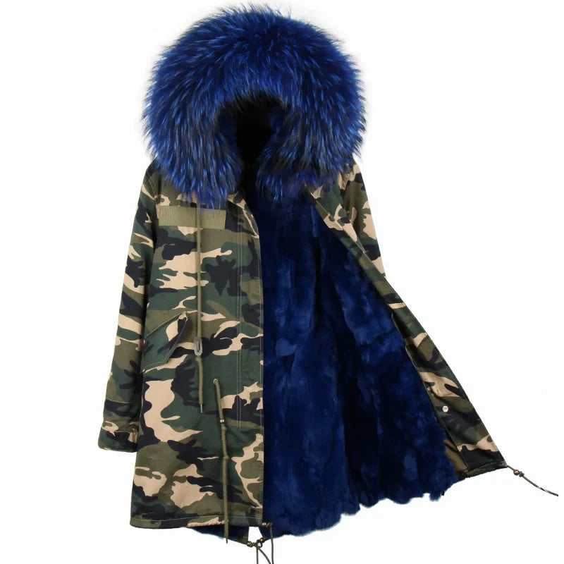 Winterparka Damen mit Kunstfellfutter & Pelzkragen Kapuze