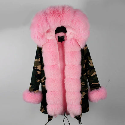 Damen Winterparka mit Kapuze & Pelzimitat-Futter in Rosa